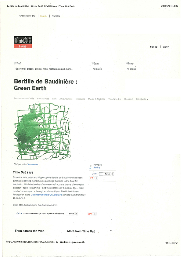 article Time Out sur l'exposition Green Earth de Bertille de Baudinière