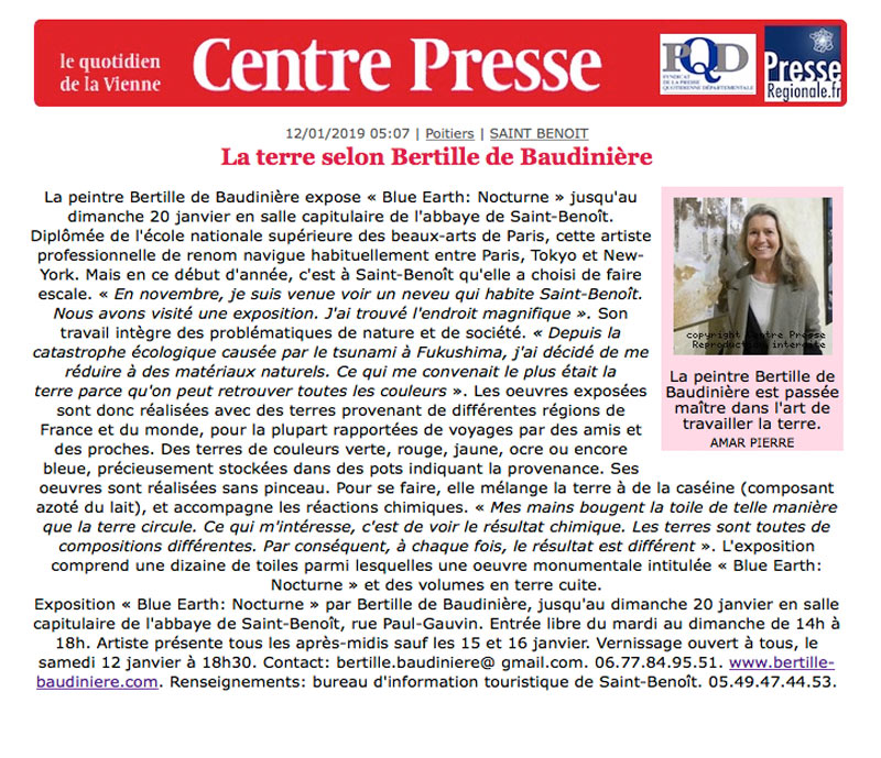 / La terre selon Bertille de Baudiniere - Centre Presse